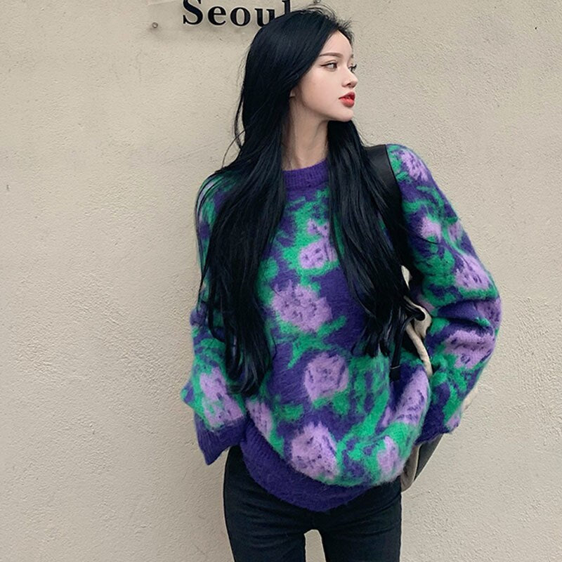 Vintage Flowers Knitted Oversize Sweater