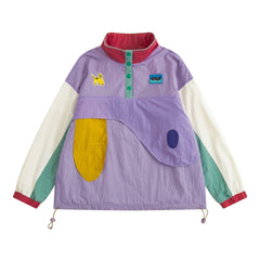 Cartoon Color Block Long Sleeve Patch Coat