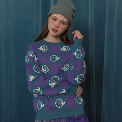 Olivia, Cartoon Pattern O Neck Knitted Sweater