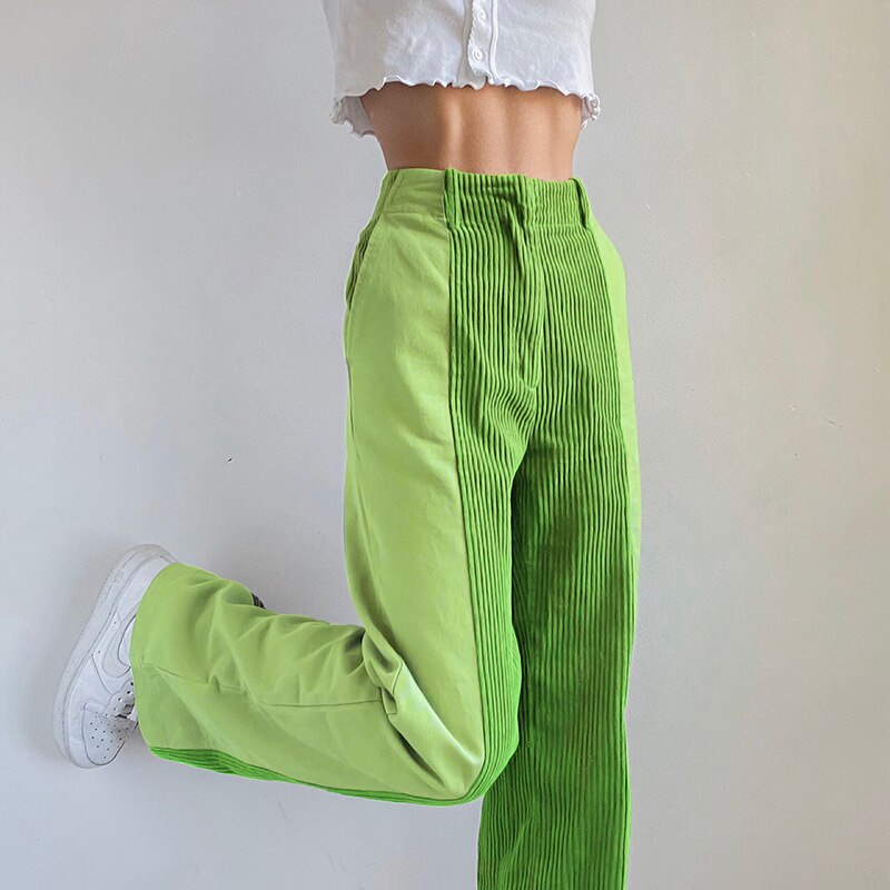 Bicolor High Waist Corduroy Pants