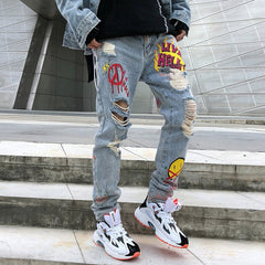 Punk Cool Graffiti Denim Pants