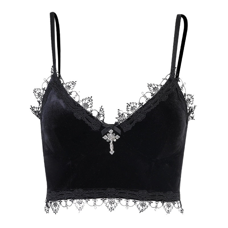 Gothic Dark Sexy Velvet Crop Top