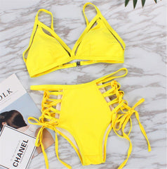 Lace-Up Bandage High Waist Bikini