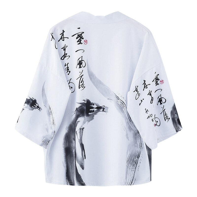 Dragon Kanji White Collection 3/4 Sleeve Kimono