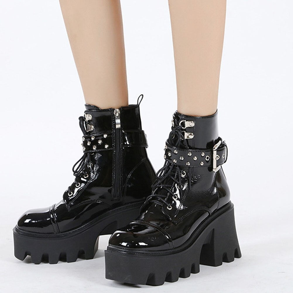 Motorcycle Square Heel Square Toe Ankle Boots