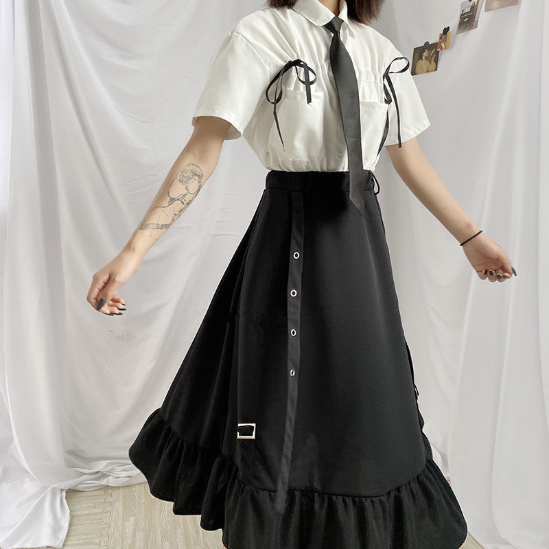 Korean Style Dark Gothic Ruffle Skirt