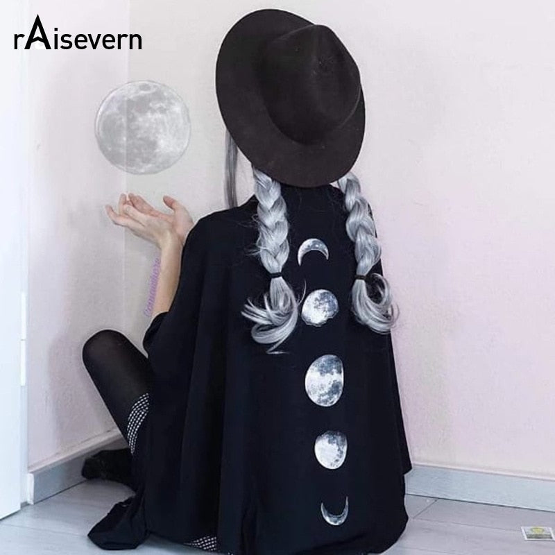 Moon Phase Black Gothic Oversized Cape