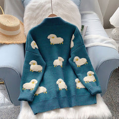 Sheeps Embossed  Knitted Cardigan