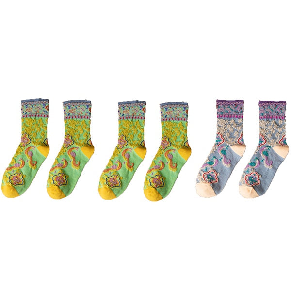 Embroidery Ethnic Flowers Socks