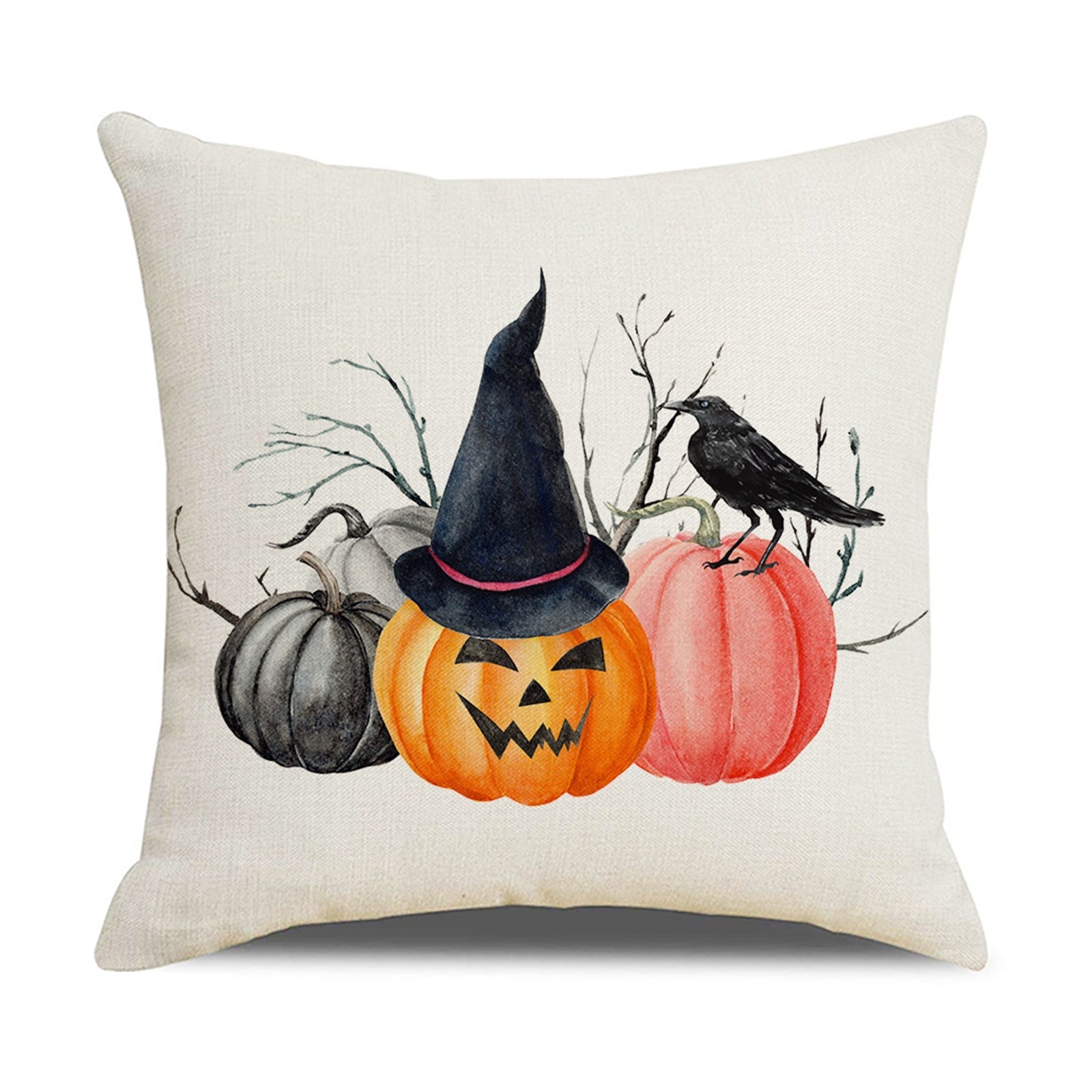 Happy Halloween Cushion Cover Linen Pumpkin