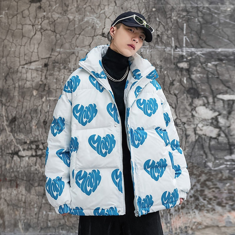 Heart Graphic Fashion Collar Parka Coat