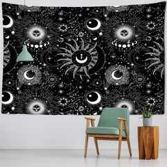 White Black Sun Moon Mandala Starry Sky Tapestry Wall