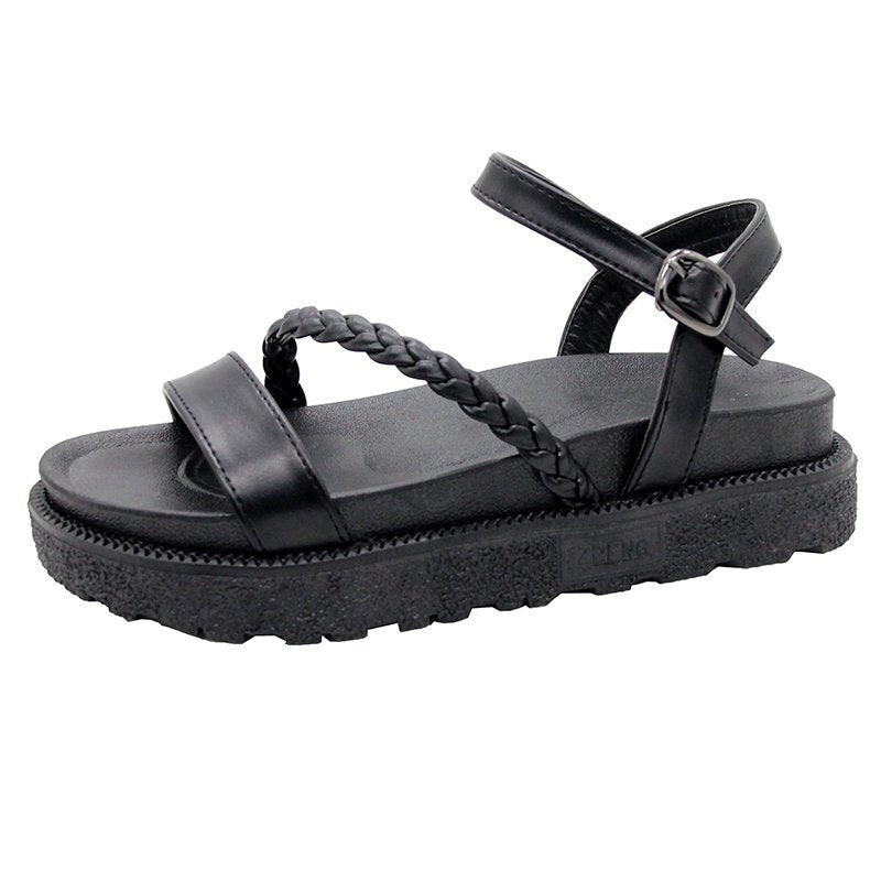 Harajuku Black Platform PU Leather Sandals