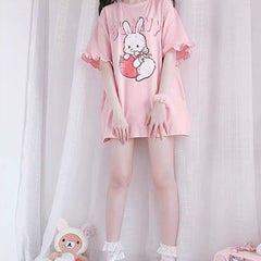 Cute Kawaii Strawberry Bunny Print Tshirt