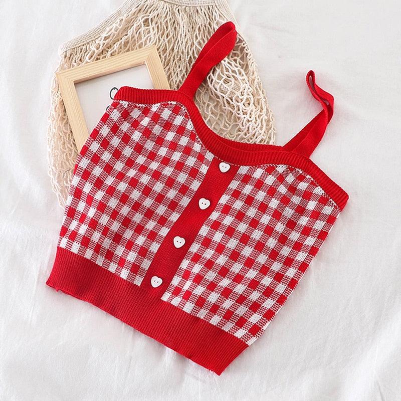 Plaid Square Pattern Knitted Tops