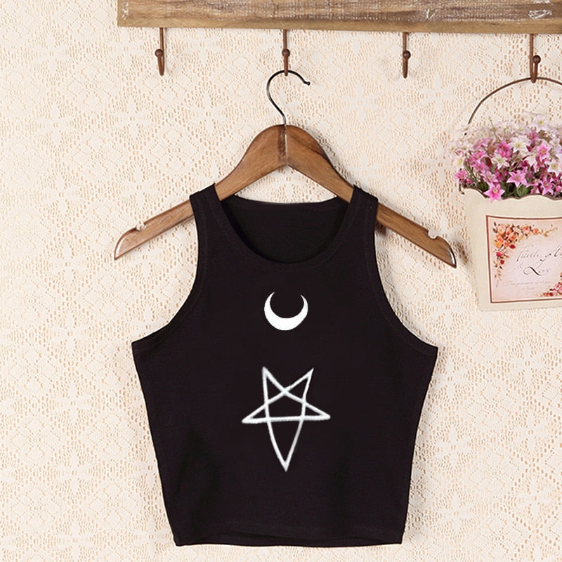 Pentagram Moon Gothic Crop Top