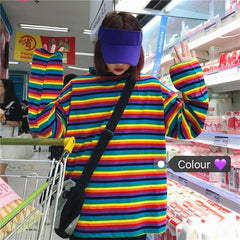 Rainbow Striped Loose Casual Sweatshirt