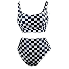 Plaid Printed High Waist Bikini