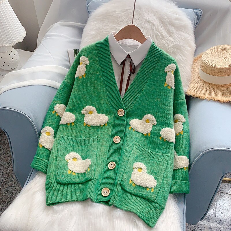 Sheeps Embossed  Knitted Cardigan