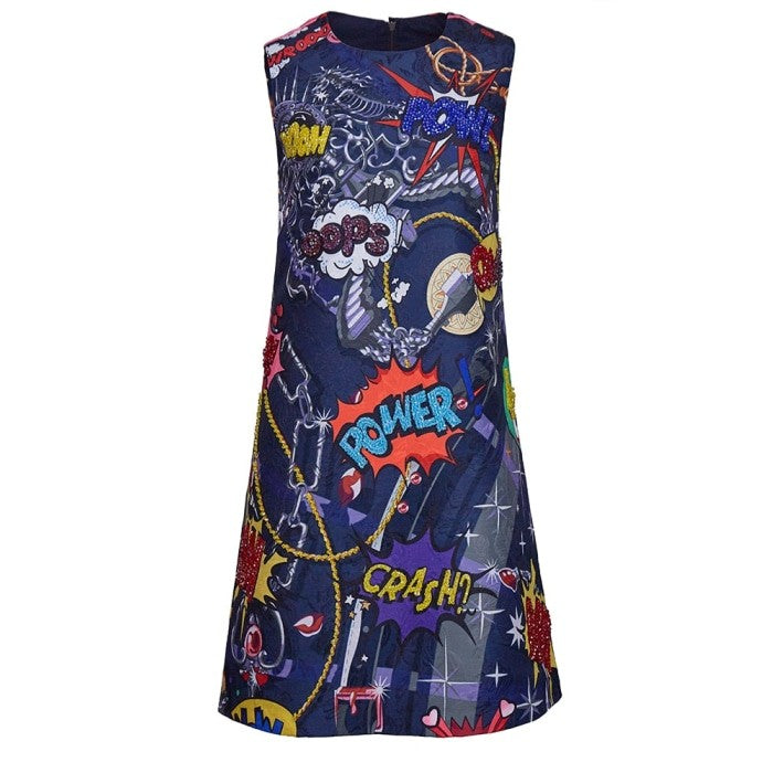 Cartoon Letter Print Sleeveless Dress