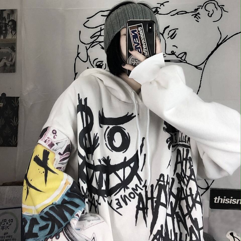 Graffiti Cartoon Monster Oversized Hoodie