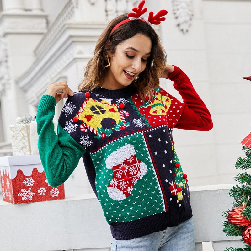 Christmas Knitted O-Neck Long Sleeve Sweater