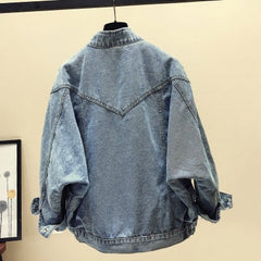 Mandarin Collar Vintage Denim Jacket