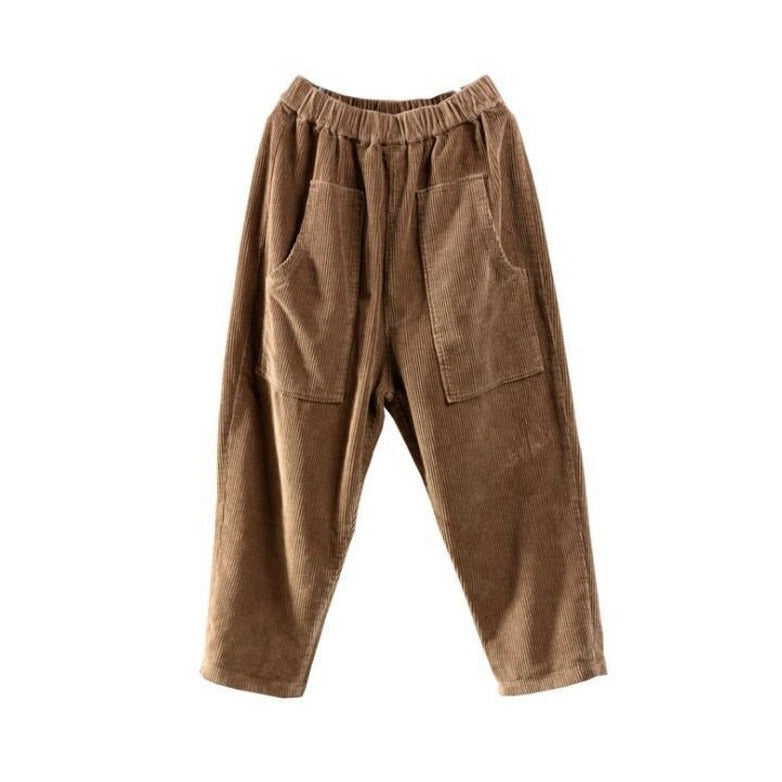 Solid Color Corduroy Harem Elastic And High Waist Pants