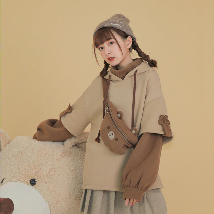 Harajuku Aesthetic Bear Hoodie And Bag