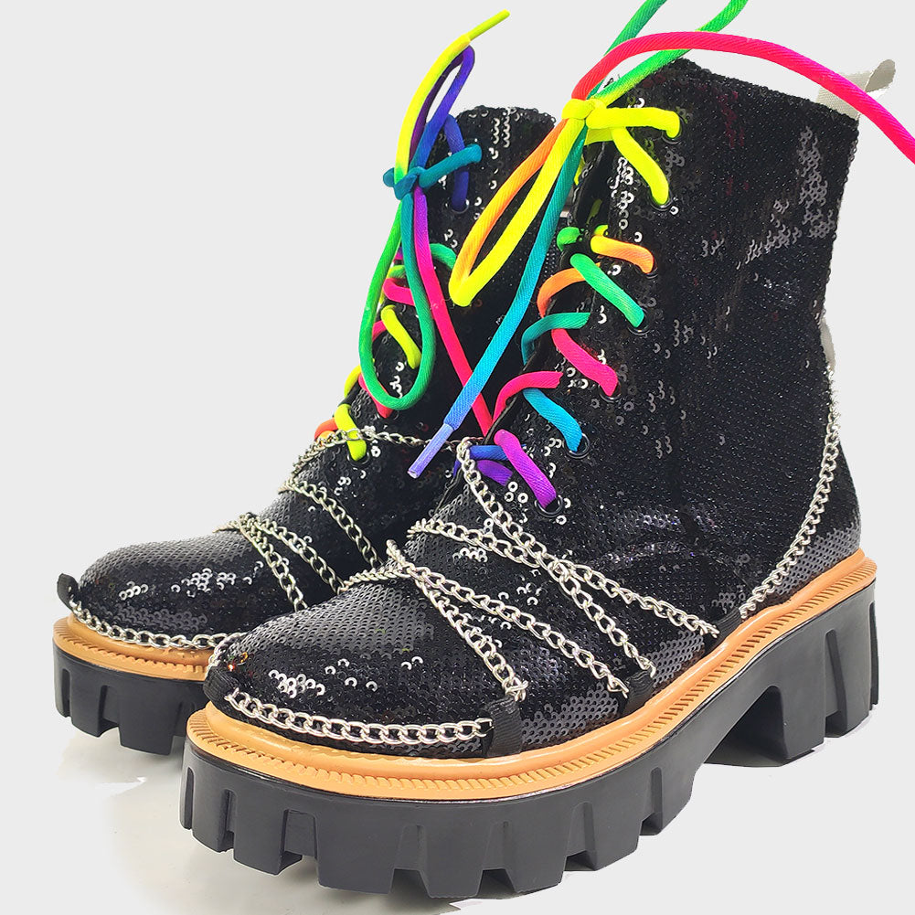 Colorful Laces Adorned With Chains Boots