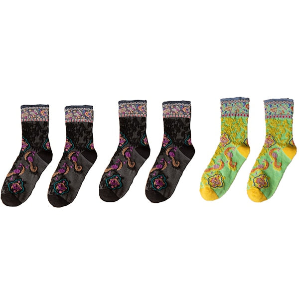 Embroidery Ethnic Flowers Socks