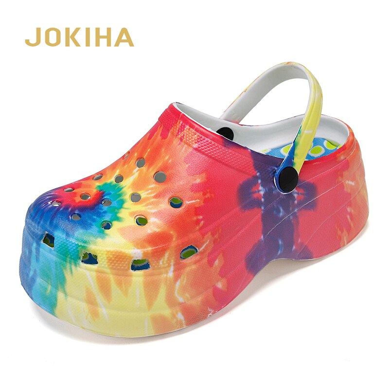 Platform Clogs Rainbow Print High Heel Sandals