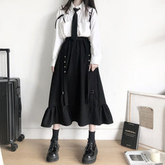 Korean Style Dark Gothic Ruffle Skirt