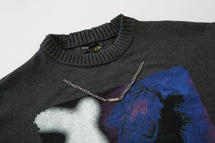 Punk Goth Streetwear Knitted Sweater