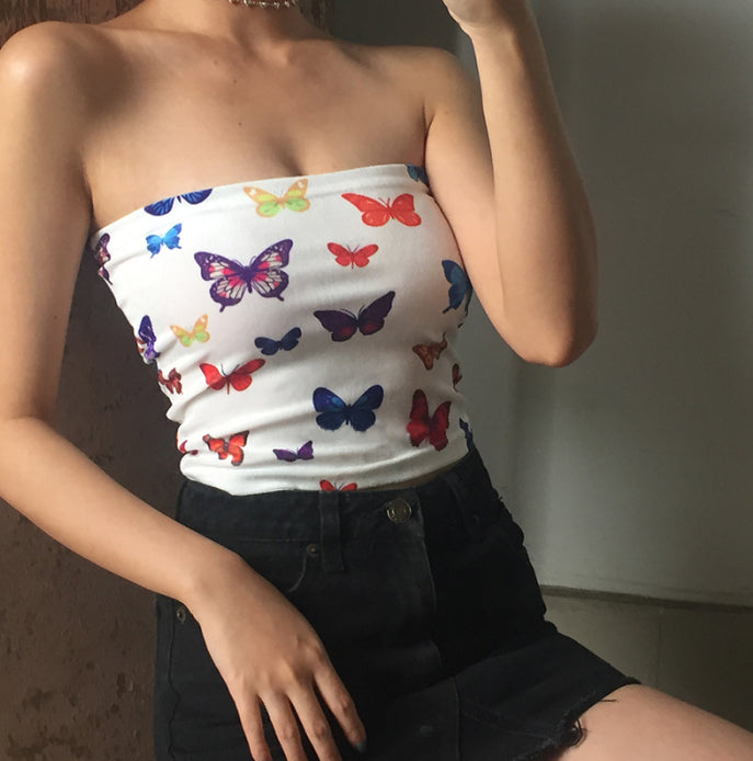 Butterfly Velvet Tube Top