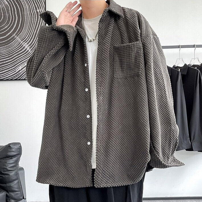 Corduroy  Solid Color Long Sleeve  Shirt