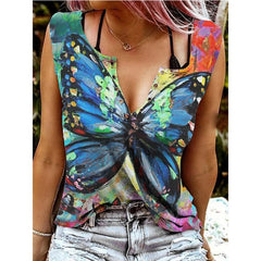 Butterfly V-Neck Sleeveless T-Shirt