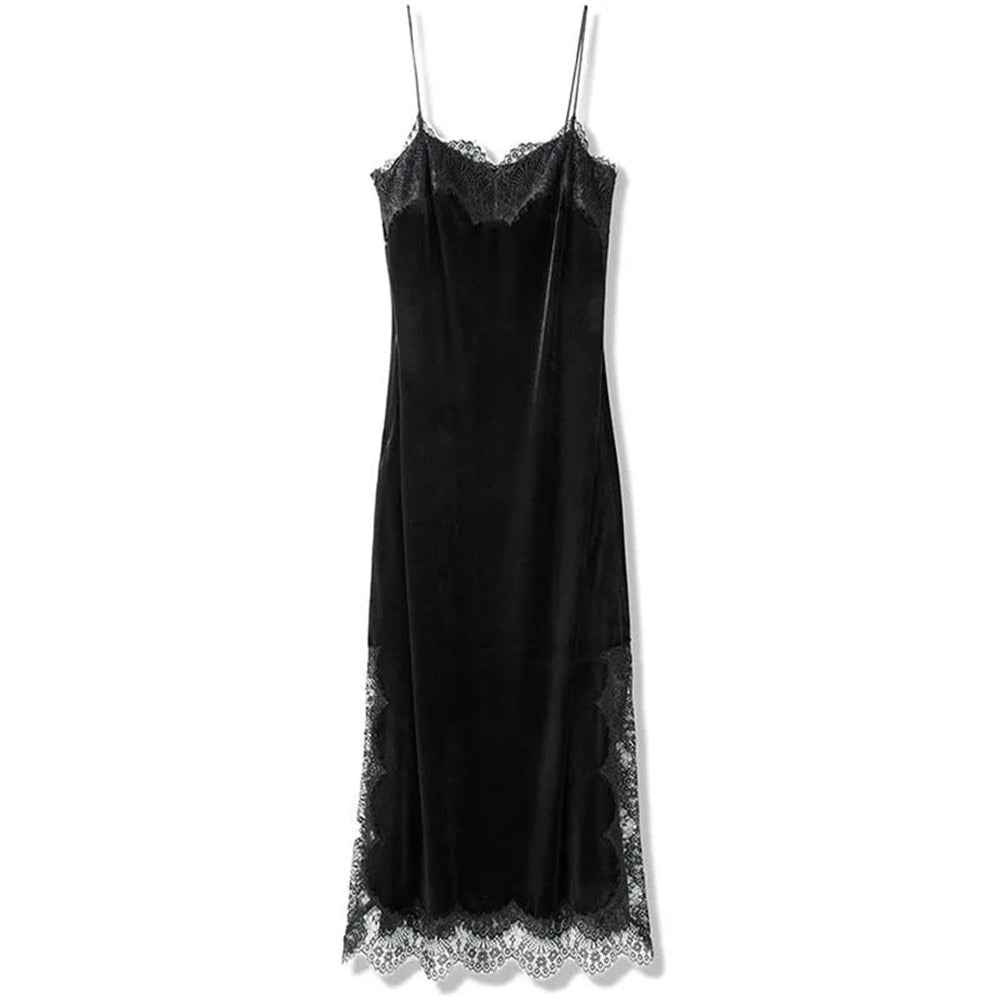 Velvet Goth Vintage Lace Long Dress