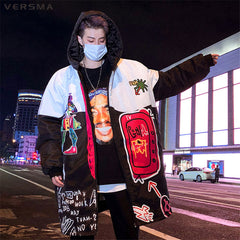 Korean Harajuku Graffiti Print Winter Coat