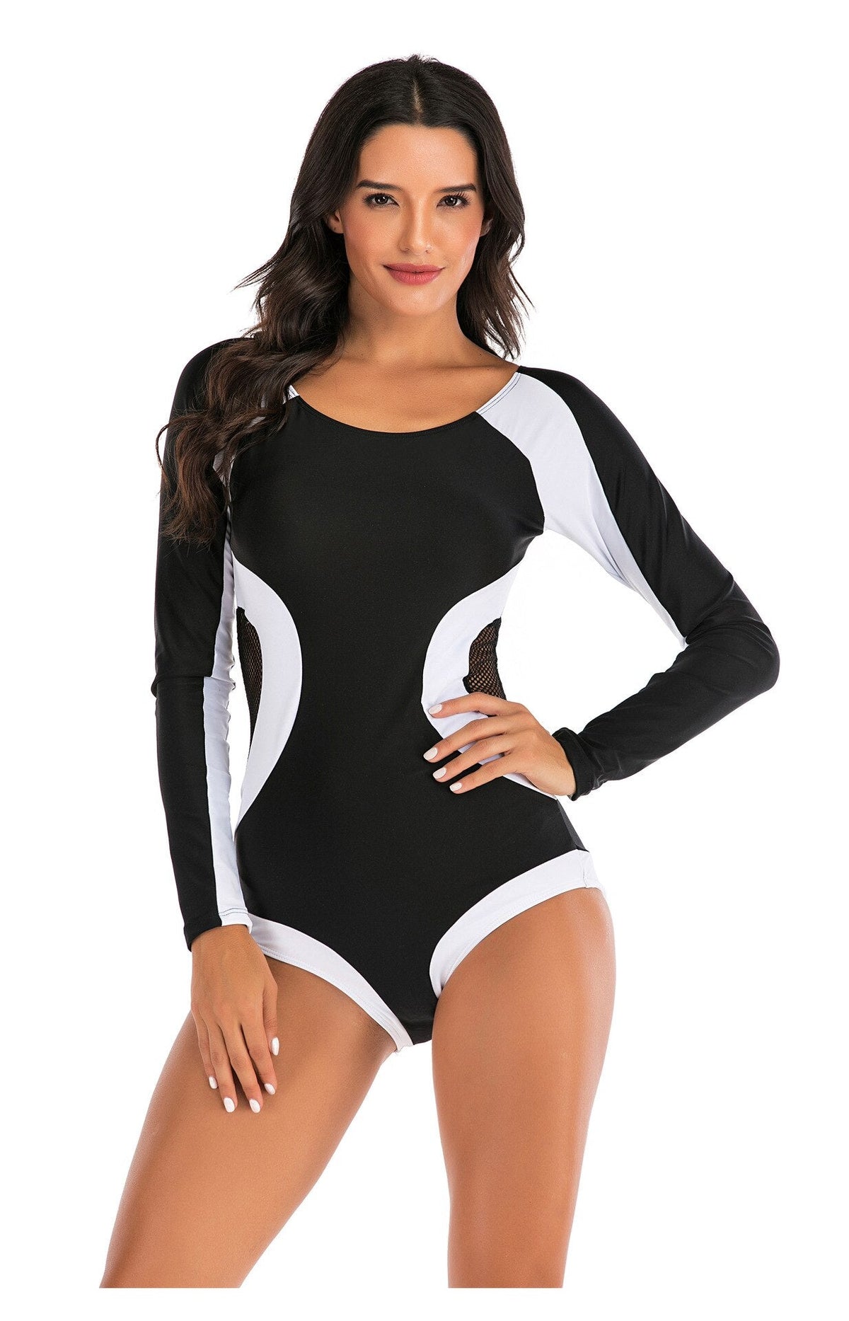 Black and White with Mesh One-piece Swimwear