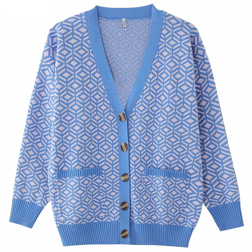 Diamond Pattern Loose Knit Cardigan