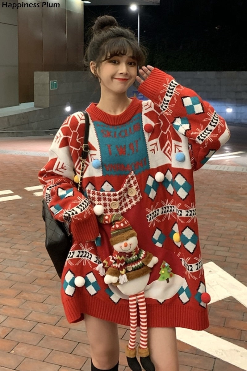 Snowman Christmas Long Thick Plus Oversize Sweater