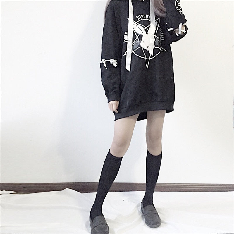 Cartoon Rabbit Pentacle Gothic Hoodie