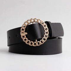 Gold Buckle PU Leather Belt