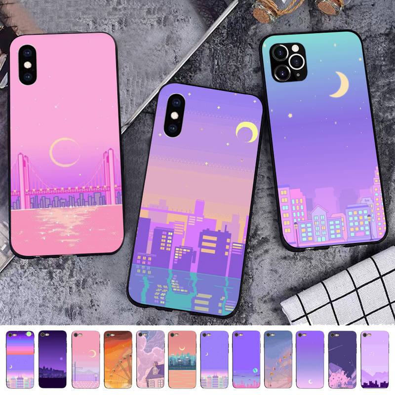 Pastel City Moon Art Phone Case for iPhone