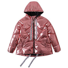 Pink Hologram Glitter Sparkling Winter Hooded Coat