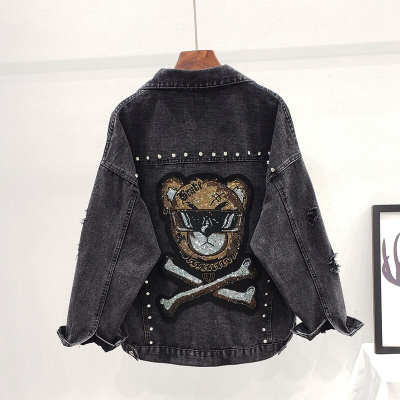 Diamon Cute Bear Denim Jackets