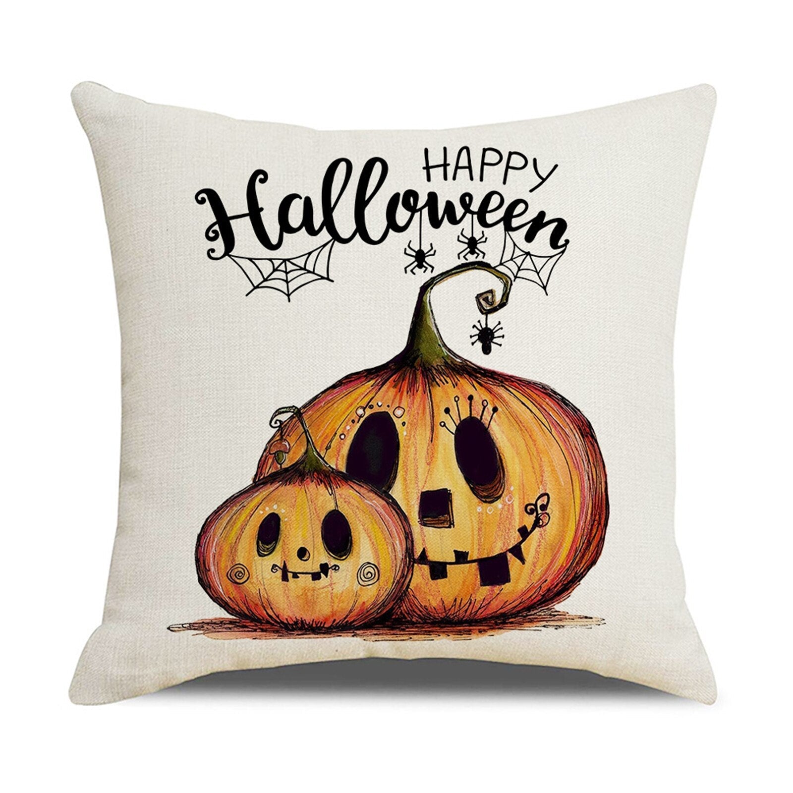 Happy Halloween Cushion Cover Linen Pumpkin