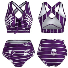 Hand Skeleton Skull Cross Strap High Waist Bikini