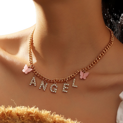 Butterfly Rhinestone Letter Necklace